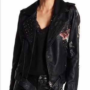 Blank NYC black floral studded leather jacket